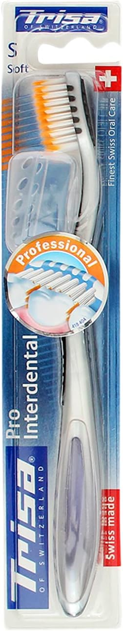 Trisa Pro Interdental Soft Professional Cleaning Adult Toothbrush, with Travel Cap, Finest Swiss Oral Care, 1 Pc