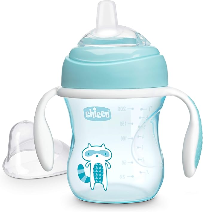 Chicco Transition Sippy Cup with Silicone Spout and Spill-Free Lid 7oz. | Calibration Markings | Removable Handles | Top-Rack Dishwasher Safe | Easy to Hold with Ergonomic Indents | Blue | 4+ months