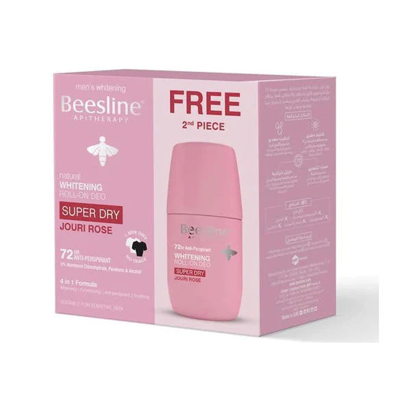 Beesline Whitening Roll-On Deodorant Super Dry Jouri Rose 50ml - Buy 1 Get 1 Free Pack