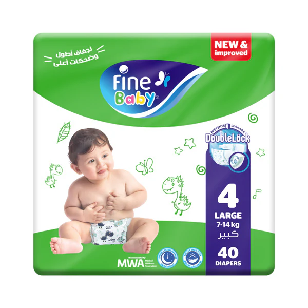 Fine Baby (Size 4 Large 7-14 Kg Doublelock Pack Of 40 Diaper)
