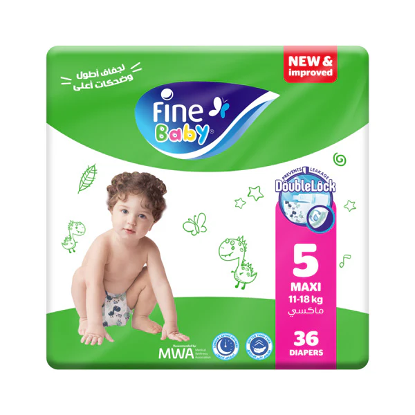 Fine Baby (Size 5 Maxi, 11-18 Kg, 36 Diapers)