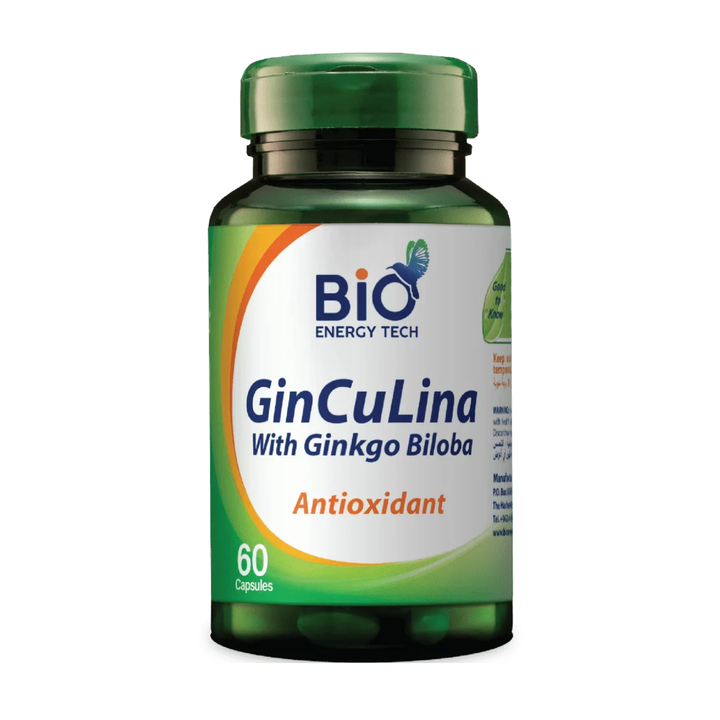 GinCuLina | Ginkgo Biloba, NanoCurcumin & Spirulina | Brain Function & Circulation Support | 60 Capsules | Halal Certified