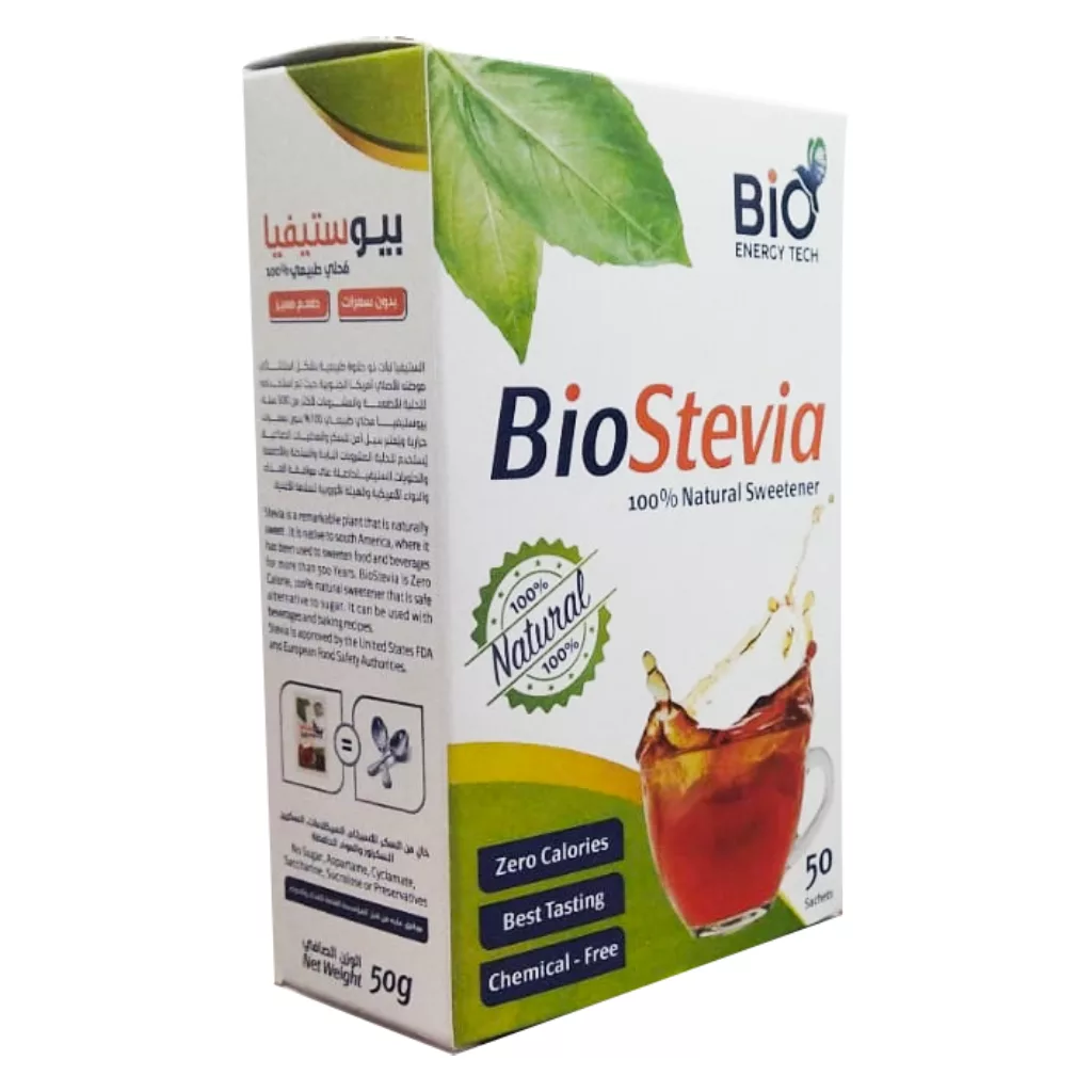 Bio Stevia | 100% Natural Zero-Calorie Sweetener | Stevia & Erythritol Blend | 50 Sachets | Halal Certified