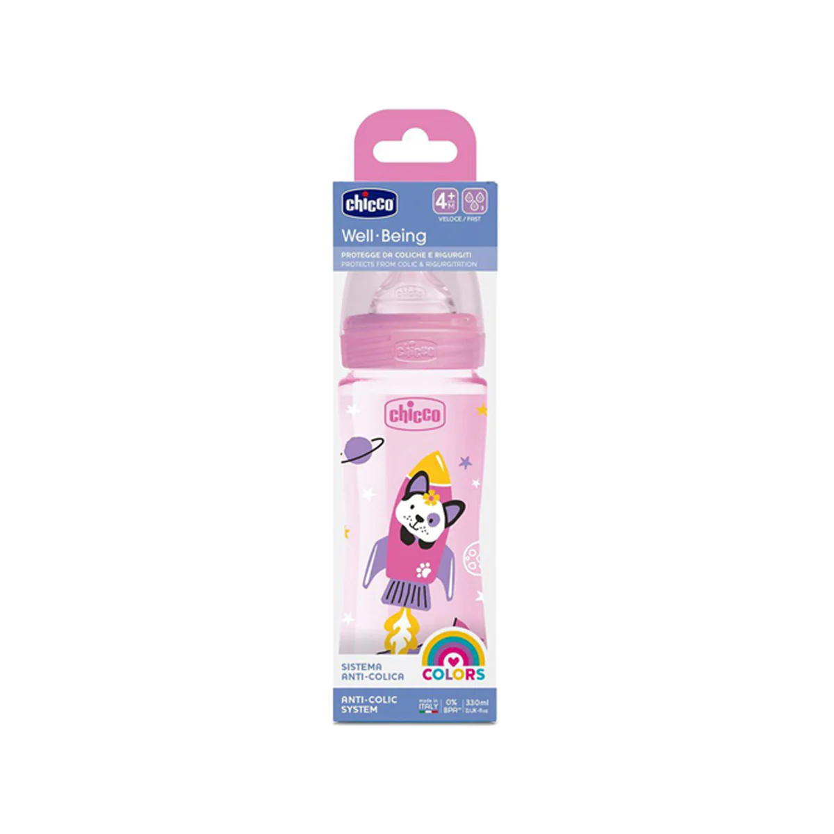 Chicco Anti-Colic Well Being Plastic Baby Bottle With Fast Flow Silicone Nipple 330ml