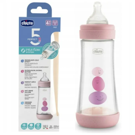 Chicco Perfect5 Pink Silicone Baby Bottle Slow Flow 4M+ 300ml