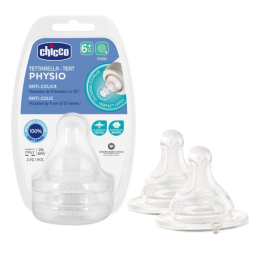 Chicco Physio Teat Anti-Colic 6M+ Silicone Nipple Food Flow 2 Pcs