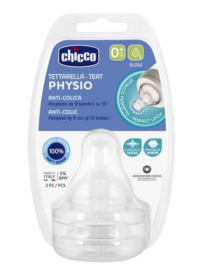 Chicco Physio Anti-Colic Silicone Nipple Slow Flow 0M+ 2 Pieces
